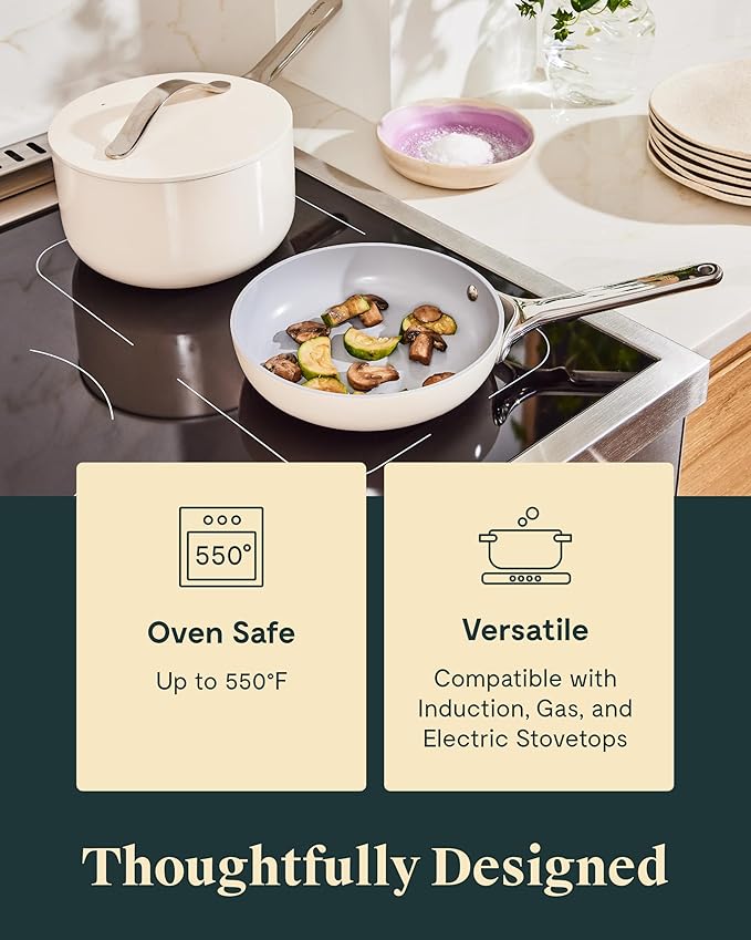 Caraway Mini Cookware Set - Non-Stick Ceramic Fry Pan (1.05 qt, 8") Sauce Pan (1.75 qt) & Storage Rack - Non Toxic, PTFE & PFOA Free - Oven Safe & Stovetop Agnostic (Gas, Electric & Induction) - Black