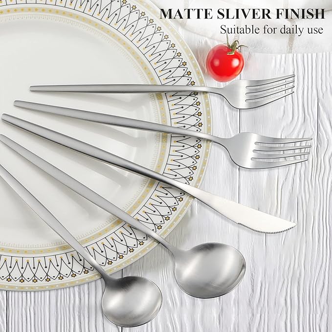 Silverware Set for 6, 30 Piece Flatware Set, Cutlery Tableware set Include Spoons And Forks Set, Stainless Steel Utensil Set, Matte polished Finish, Dishwasher Safe