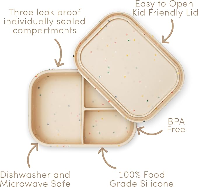 Ullabelle Leak Proof Bento Box Food-Grade Silicone Bento, BPA, Phthalate, Lead, & PVC Free - Bento Lunch Box for Daycare, Kids, & Adults - Leak Resistant Sets With Lids Snack Box Container (Peach)