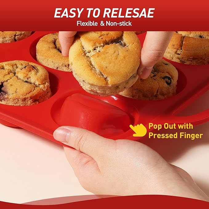 2 Packs 6 Cups Silicone Muffin Pan with Metal Reinforced Frame Jumbo Size Cupcake Pan Tray Egg Bites Silicone Circle Cookie Molds Muffin Tin Tart Pans Large Big Baking Sheet Set for Breakfast