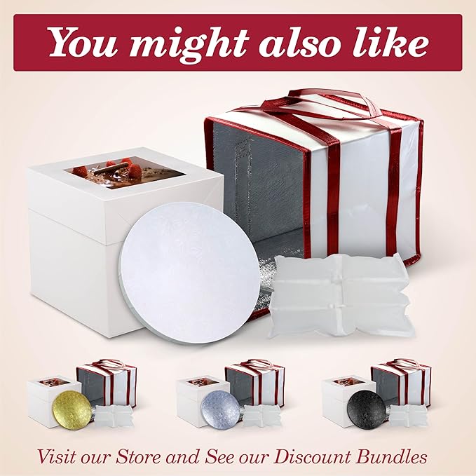Cakebon Cake Boxes with Boards - 12 Inch Round Cake Drum White (1-pack) - Box With Window for Birthdays, Weddings and Parties