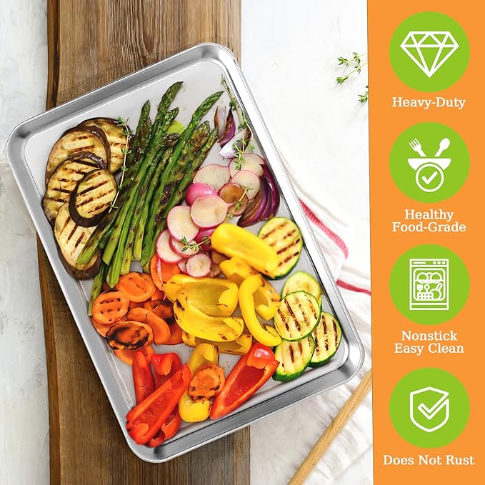 CEKEE Stainless Steel Cookie Sheets for Baking, 2PCS Stainless Steel Baking Sheet, Size 12 x 10 x 0.98 Inch，Heavy Duty & Easy Clean Baking Pans Tray Set