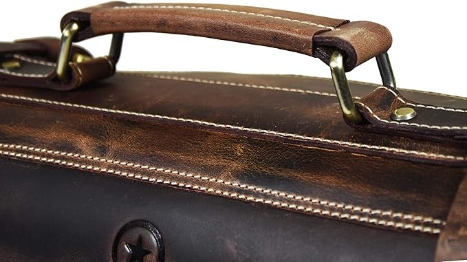 Leather Knife Roll Storage Bag, Elastic and Expandable 10 Pockets, Adjustable/Detachable Shoulder Strap, Travel-Friendly Chef Knife Case (Dark Brown, Leather)