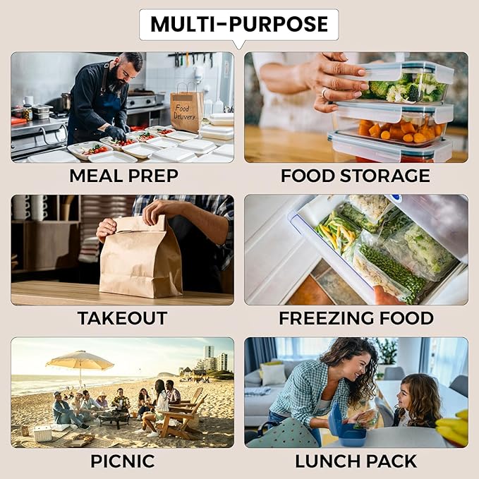 Klex 12 Oz, 50 Sets Meal Prep Containers with Airtight Lids, BPA Free, Reusable Plastic Food Container, 12 oz, Round, Black/Clear, 50 Sets