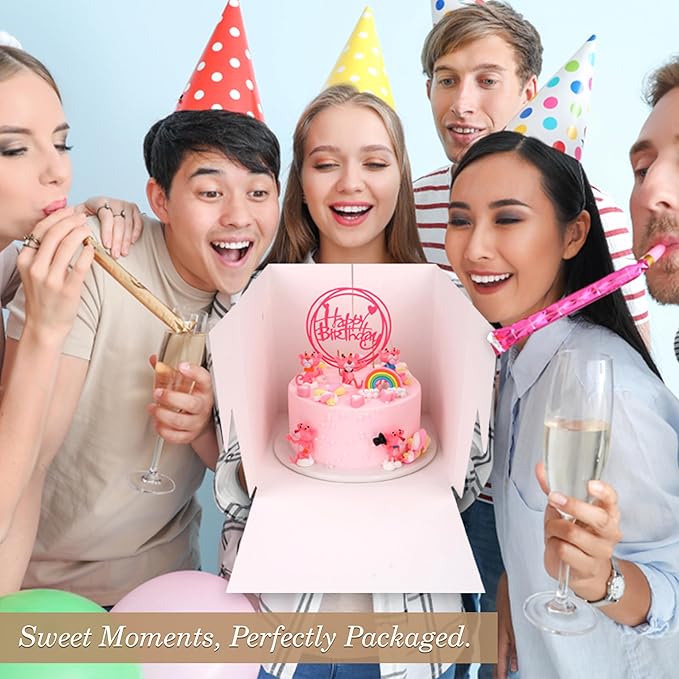 Cakebon Cake Boxes with Boards - 10 Inch Round Cake Drum Gold - Box With Window for Birthdays, Weddings and Parties (1pc Each, 2pcs Total)