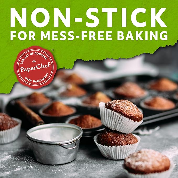 PaperChef – Large Parchment Baking Cups – Easy Release, Non-Stick, Unbleached & Compostable – Perfect for Muffins & Cupcakes – 60 Count