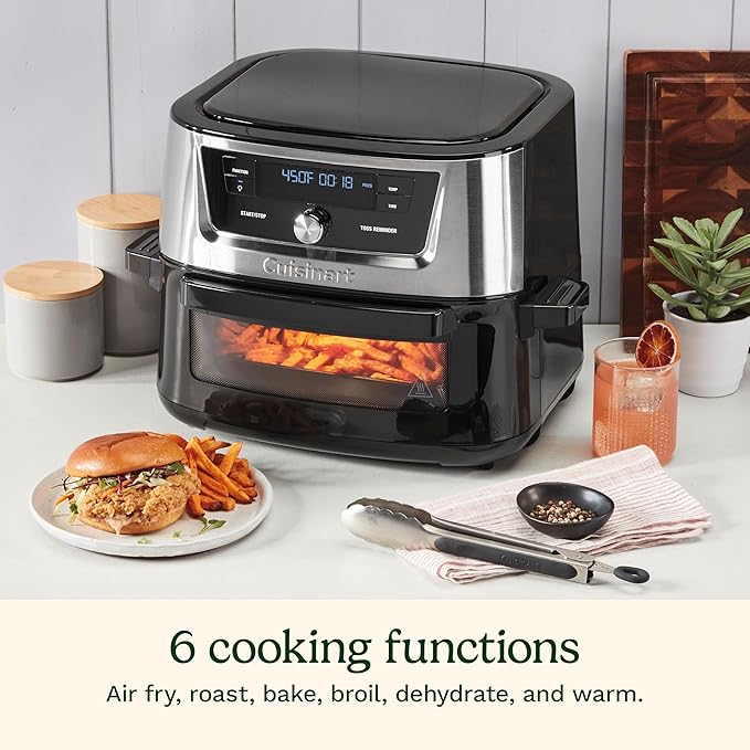 Cuisinart Air Fryer, 9-Quart Basket Stainless Steel Fryer Oven with 6 Presets to Roast, Bake, Broil, Air Fry, Dehydrate and Keep Warm, Dishwasher-Safe Parts, Quick & Easy Meals, AIRX-221, Black