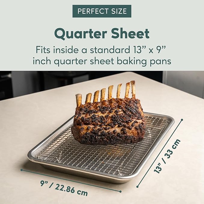 Ultra Cuisine Stainless Steel 8.5 x 12-inch Cooling and Baking Rack - Oven-Safe - Dishwasher-Safe - Heavy Duty - Tight Wire Bake for Oven Cooking - Quarter Sheet Pan - Ideal as Roasting Rack