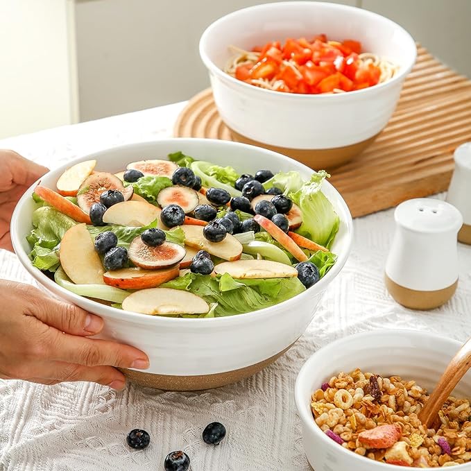 Mixing Bowls Set, Ceramic Serving Dishes Set of 4 for Cooking, Nesting, Prepping, Baking Bowls for Salads, Fruit, Cereal, Soup, 2.1/1.5/1.0/0.5 Qt, Dishwasher & Microwave Safe, White
