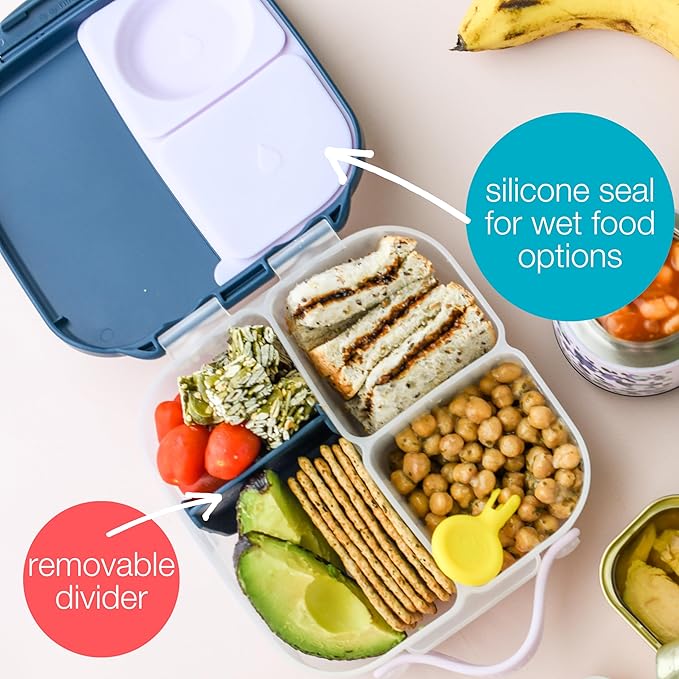 b.box Mini Lunch Box, Bento Box for Kids, Snack Container with 2 Leak Proof Compartments, Reusable Snack Containers with Lids, Kids Lunch Boxes Ages 3+, BPA Free, 4 1/4 Cup Capacity (Midnight)