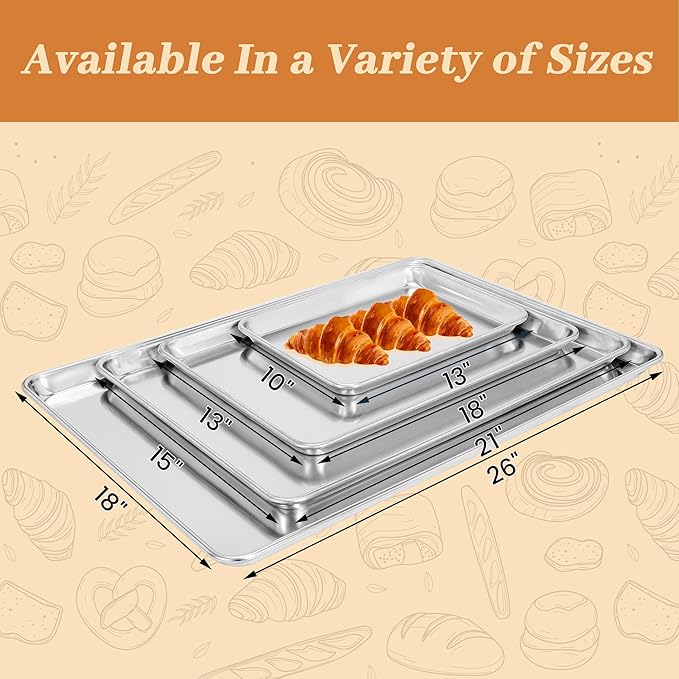 6 Pack Half Size Baking Sheet Pans, Aluminum Commercial Cookie Sheets Non-Stick, 18"x13"