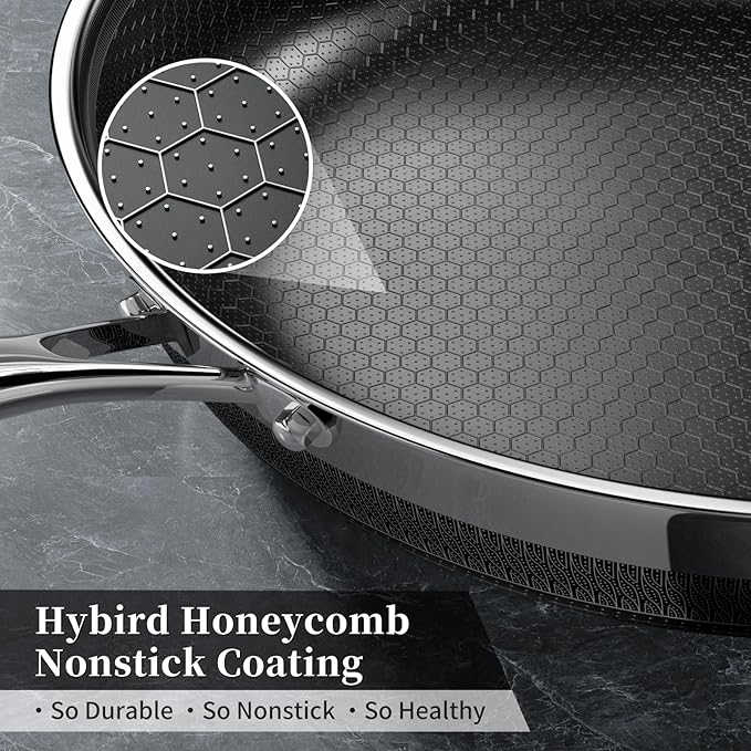 Innerwell Nonstick Frying Pans 8 Inch Hybrid Tri-Ply Stainless Steel Frying Pan Skillet Titanium Ceramic Nonstick Cooking Pan,PFAS/PFOA/PTFE Free,Compatible with All Cooktops
