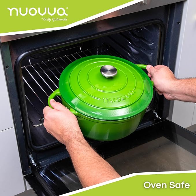 Cast Iron Dutch Oven with Lid – Non-Stick Ovenproof Enamelled Casserole Pot – Sturdy Dutch Oven Cookware – Green, 7.3-Quart, 30cm – by Nuovva