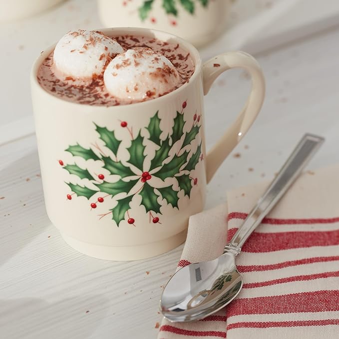 Lenox 853763 Holiday 4-Piece Stackable Mug Set, Christmas Dinnerware, Hosting