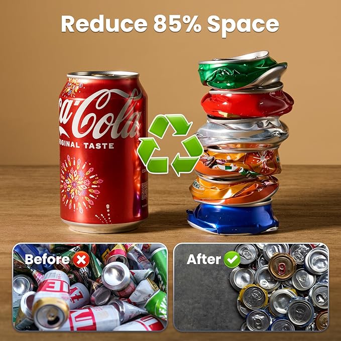 2025 New Auto-Eject Can Crusher with Trash Bag Organizer - Built-in Bottle Opener, Works for 8/12/16oz Cans, Wall-Mounted Recycling Tool (white-US flag)