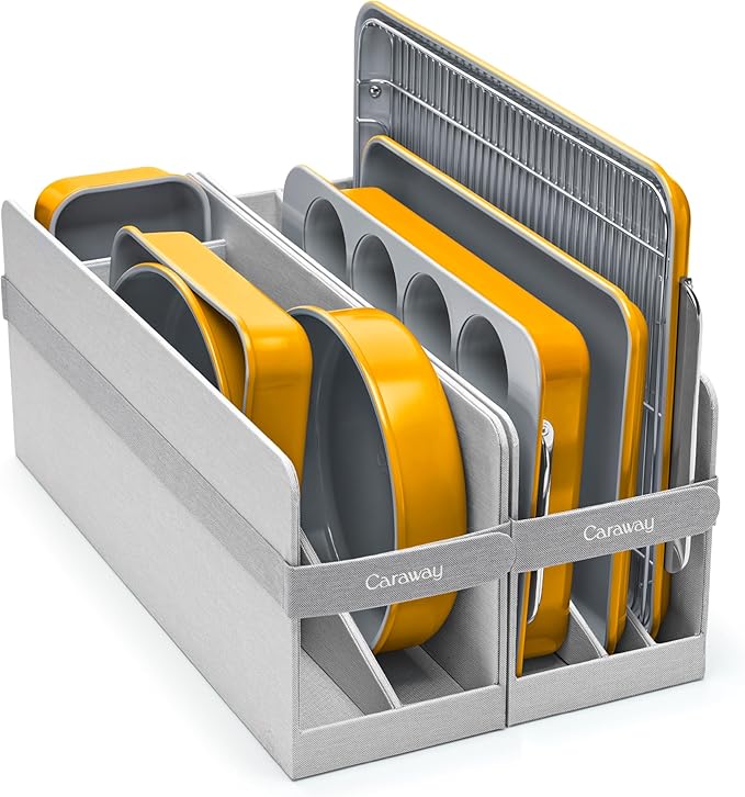 Caraway Nonstick Ceramic Bakeware Set (11 Pieces) - Baking Sheets, Assorted Baking Pans, Cooling Rack, & Storage - Aluminized Steel Body - Non Toxic, PTFE & PFOA Free - Marigold