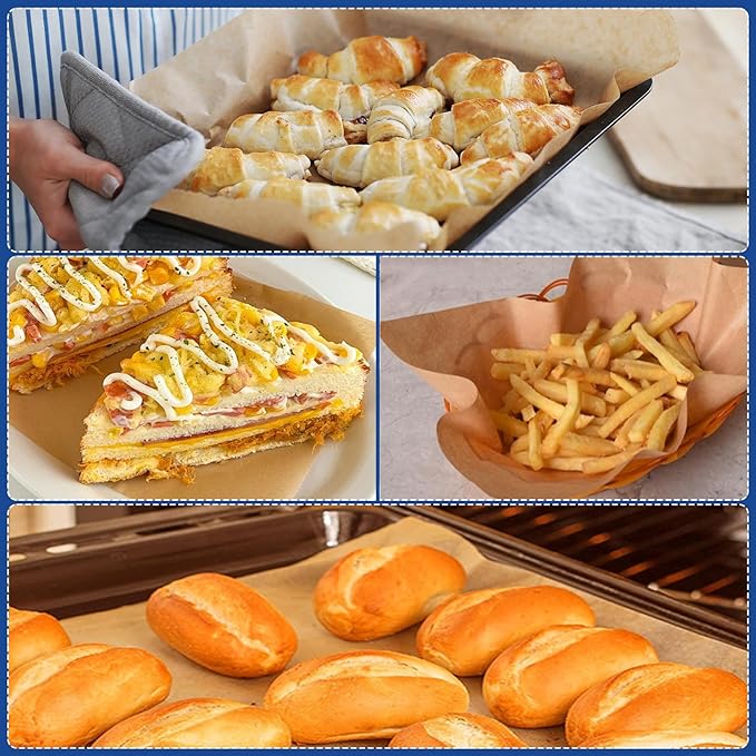 Parchment Paper Sheets for Baking 9-13 IN Precut Non-Stick Parchment Paper Unbleached Baking Sheet Paper for Air Fryer,Baking,Sandwich,Grilling,Steaming,Suitable For Bread Cake Cookies 120p