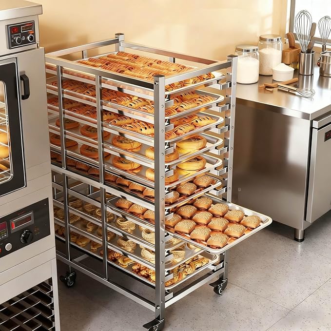 Bun Pan Rack, Commercial Bakery Sheet Rack with Brake Wheels, 20-Tier Stainless Steel Baking Tray Food cart ，for Bakeries Restaurant & Catering（Trays Not Included） ﻿ (20 Tier)