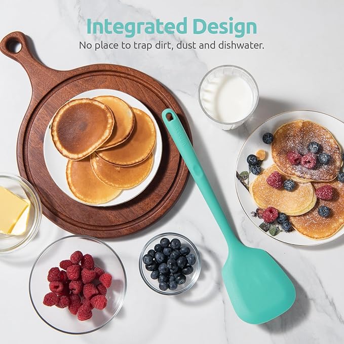 13.6" Solid Silicone Turner: U-Taste 600ºF Heat Resistant Kitchen Spatula Flipper, Food Grade Flexible Wide Seamless Rubber Cooking Utensil for Egg, Pancake, Burger in Nonstick Cookware (Aqua Sky)