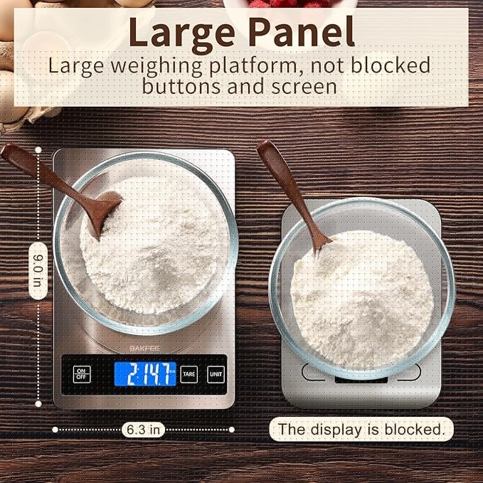 Food Scale, 33lb Digital Kitchen Scale with Stainless Steel & Tempered Glass, USB Rechargeable, 1g / 0.05oz Precise Graduation, Waterproof and Sturdy Surface, for Cooking, Baking, Weight Loss