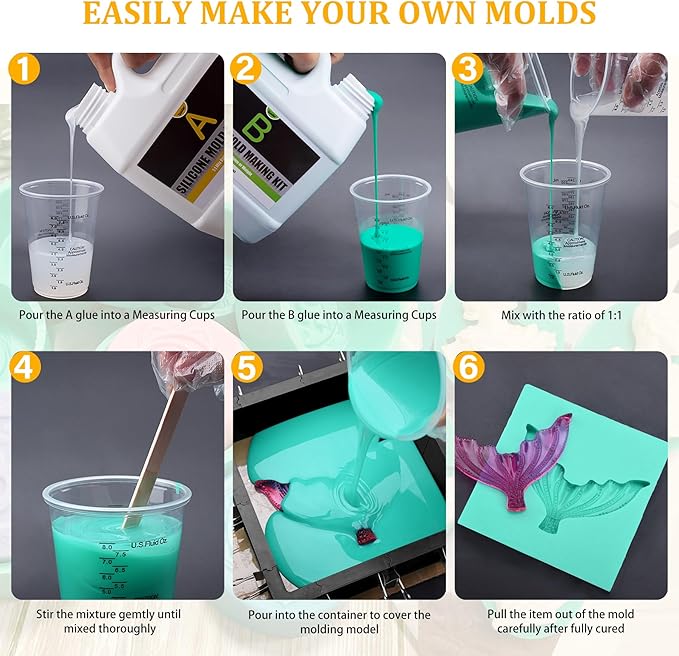 Silicone Molds Making Kit 46oz, Super Elastic 15A Silicone Rubber for DIY Mold Making, Silicone 1:1 Mixing Fast Curing Silicone Mold Kit for Casting Resin Molds, Candle Molds, Soap Mold, Craft (Green)