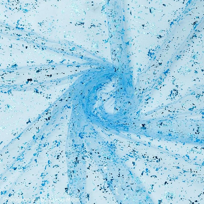 Artoid Mode Light Blue Gold Gauze Table Runner 120 Inch 10FT, Glitter Metallic Foil Sheer Dining Wedding Anniversary Holiday Table Decor for Home Party