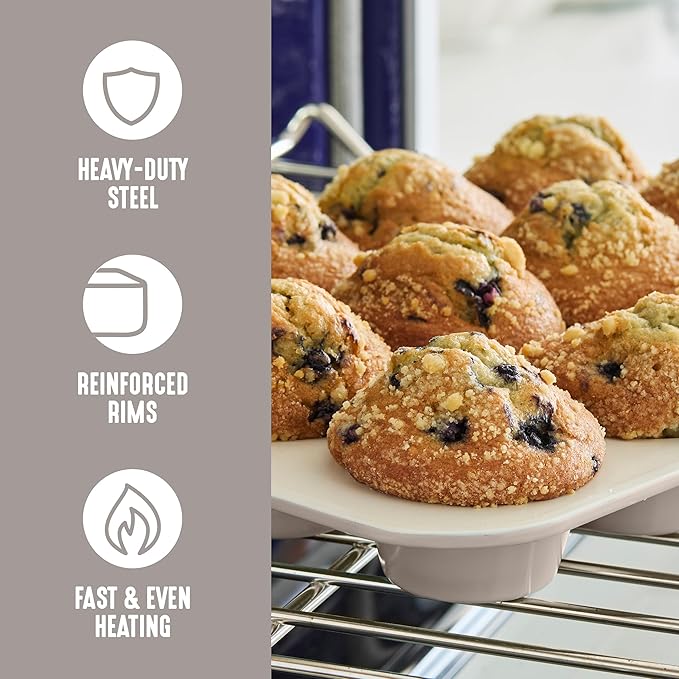 GreenLife 12-Cup Muffin Pan, Healthy Ceramic Nonstick Bakeware, PFOA & PFAS-Free Cupcake Tray, Durable Baking Pan, Versatile Kitchen Essential, Easy Clean Muffin Mold, Nonstick Baking Sheet, Taupe