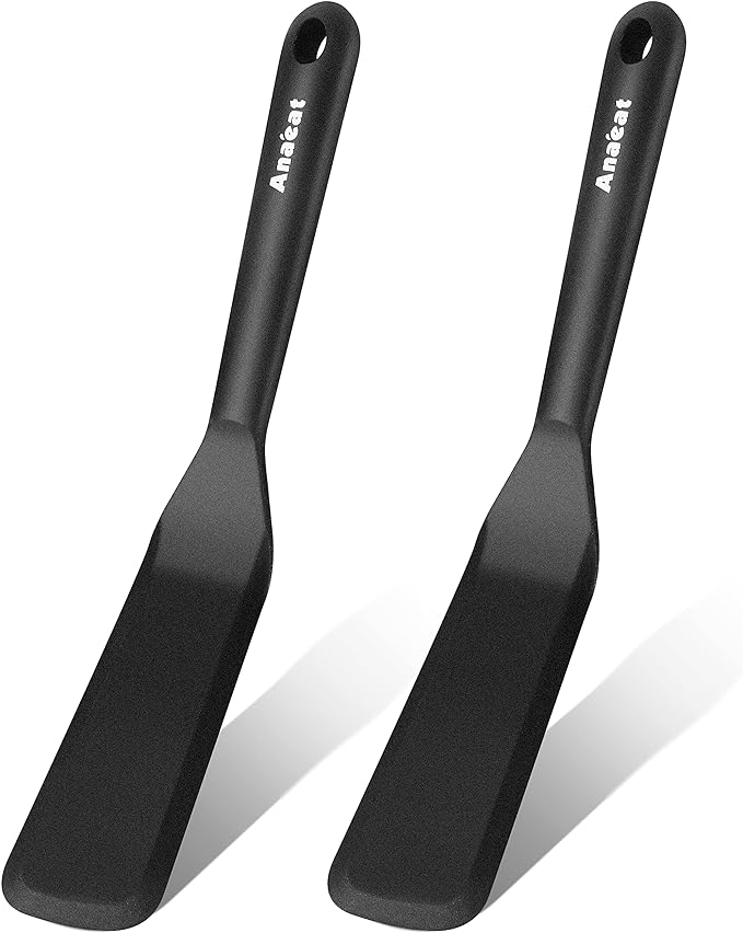 Anaeat Silicone Thin Spatula Set of 2 - Mini Brownie Serving Spatulas - Non Stick Spurtle Turner for Easy Cooking Eggs, Omelet, Pancake, Burgers, Pizza, Steak, Crepes, Heat Resistant & BPA Free