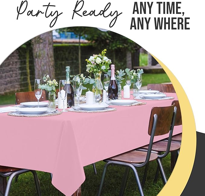 Exquisite 66% Thicker Premium Plastic Table Cloth Rectangle Table Cover 0.5 Mil 12 Pack Pink Table Cloth 54 Inch x 108 Inch Disposable Tablecloth Won't Tear Easily Like Cheap Thin Brands