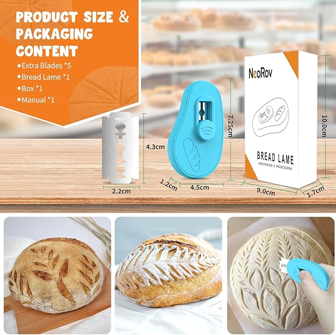 Extractable & Magnetic Bread Lame Dough Scoring Tool - Professional Sourdough Scoring Tool - Sourdough Bread Baking & Bread Scoring Tool - Scoring Patterns booklet & 5 Razor Blades (Blue)