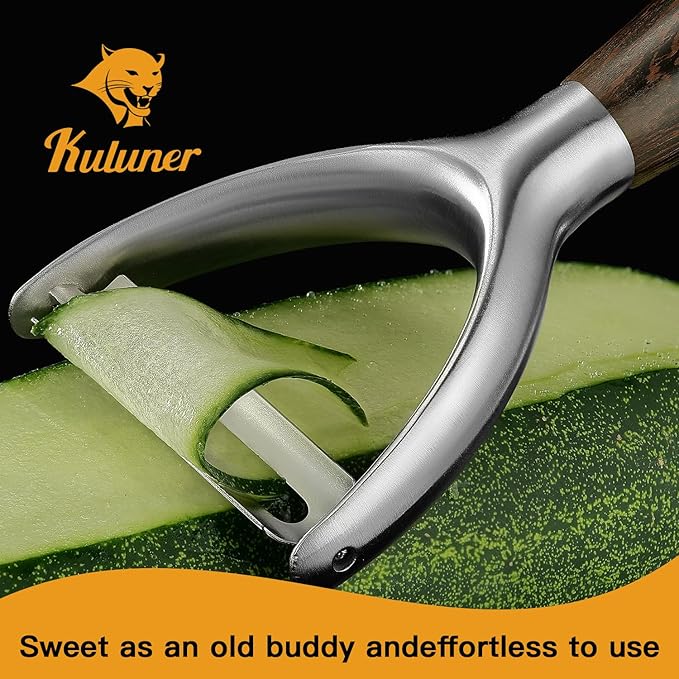 Premium Y Type 304 Stainless Steel Multifunctional Kitchen Peeler Real Wood Handle Ultra Sharp Blade Vegetable Potato Apple(Wenge)