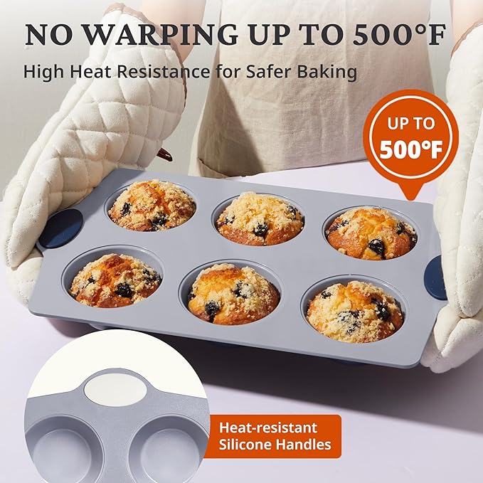 BRONYPRO 2-Pack Jumbo Ceramic Muffin Pans, 6-Cup Nonstick Aluminized Steel Cupcake Pans, Healthy Non-Toxic Ceramic Coating Muffin tin, Oven Safe to 500°F, Cream