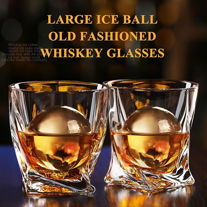 Whiskey Ice Cubes Mold,2 x 8 PCS x 1.8 inch Whiskey Ice Cubes,Circle Ice Cube Tray with Lid and Bin,Sphere Ice Ball Maker Mold,Round Ice Cube Mold for Cocktails(Whiskey Ice Cubes Mold,Black)
