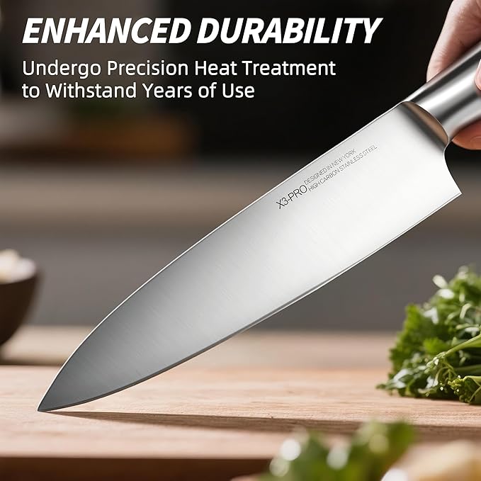Knife Set, 14 Pcs Premium Japanese High Carbon Stainless Steel Kitchen Knife Set, Razor Sharp Knife Block Set with Built-in Sharpener, Quality Acacia Wood Block Knife Sets Ergonomic Handle