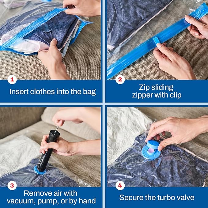 Spacesaver 8 Pack Medium Vacuum Storage Bags for Comforters, Blankets & Clothes – Vacuum Sealed Compression Bags with Hand Pump – Space Saver Storage Bags for Bedding, Moving, Travel & Organization