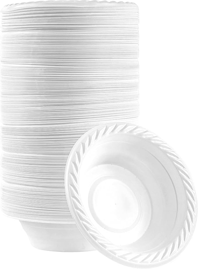 Plasticpro 5 ounce Round Plastic Dessert Bowls Microwaveable, Disposable, White, Dinnerware 400 Count