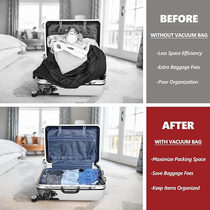 SUOCO Travel Vacuum Seal Bags for Clothing with Hand Pump, 8 XL Compression Packing Bags for Luggage Suitcase, Space Saver Storage