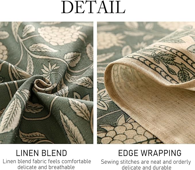ISAENNE Designer Grayish Green Linen Small Tablecloth Rectangular,Floral Stain Resistant Table Cloth,Fall Vintage Decor Tablecloths for Dining Thanksgiving Kitchen Party,55"*71"-Andrew A