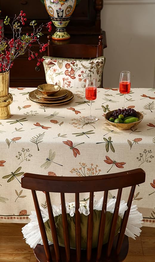 ISAENNE Designer Floral Linen Extra Long Table Cloth Rectangle,French Off White Elegant Tablecloth,Washable Home Decor Tablecloths for Dining Thanksgiving Kitchen Christmas,63"*110"-Grace B