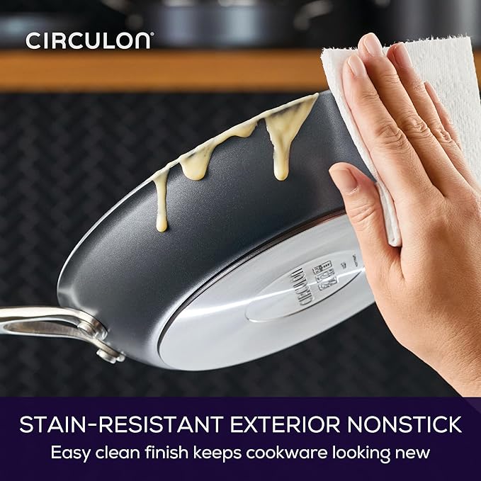 Circulon A1 Series with ScratchDefense Technology Nonstick Induction, Frying Pans/Skillets with Lids, Metal Utensil Safe, Skillet Set w/Lid (8.5", 10" & 12") - Graphite