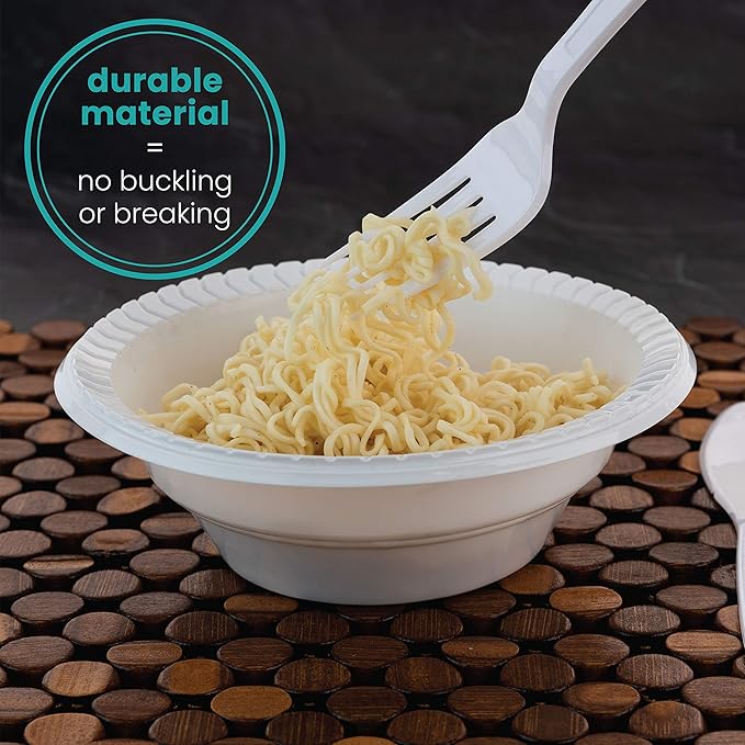 Plasticpro Round Plastic Bowls Microwaveable, Disposable, White, Dinnerware (200, 16 ounce)