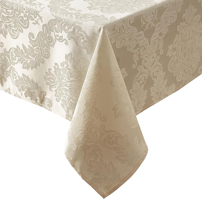 Newbridge Barcelona Luxury Damask Fabric Tablecloth, 70” Extra Wide x 168” Rectangle, Golden Beige, 100% Polyester, No Iron, Soil Resistant Dining Room, Party and Banquet Table Cover