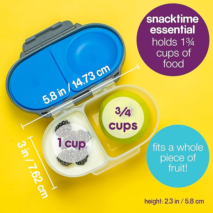 b.box Snack Box (2-pack) Reusable Snack Containers with Lids – Bento Box for Kids & Toddlers, Leakproof Lunch Box, BPA-Free and Dishwasher Safe Snack Container (O'Breeze + Blue Slate, 1 3/4 Cup)