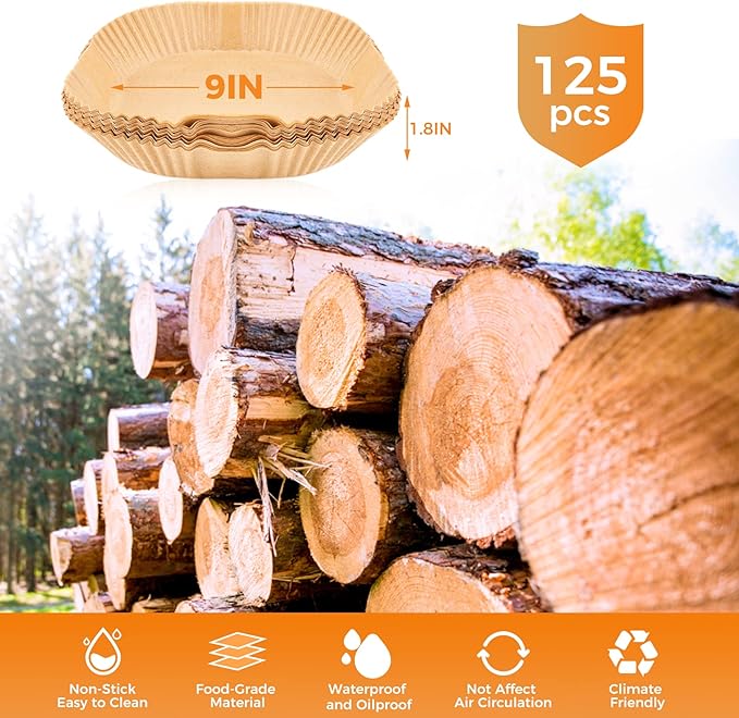 Vailnd 9inch Square Air Fryer Disposable Paper Liners, 125PCS Non-Stick Food Grade Parchment Liner, Oil Resistant, Waterproof, Food Grade Baking Paper for 8-12 QTMicrowave