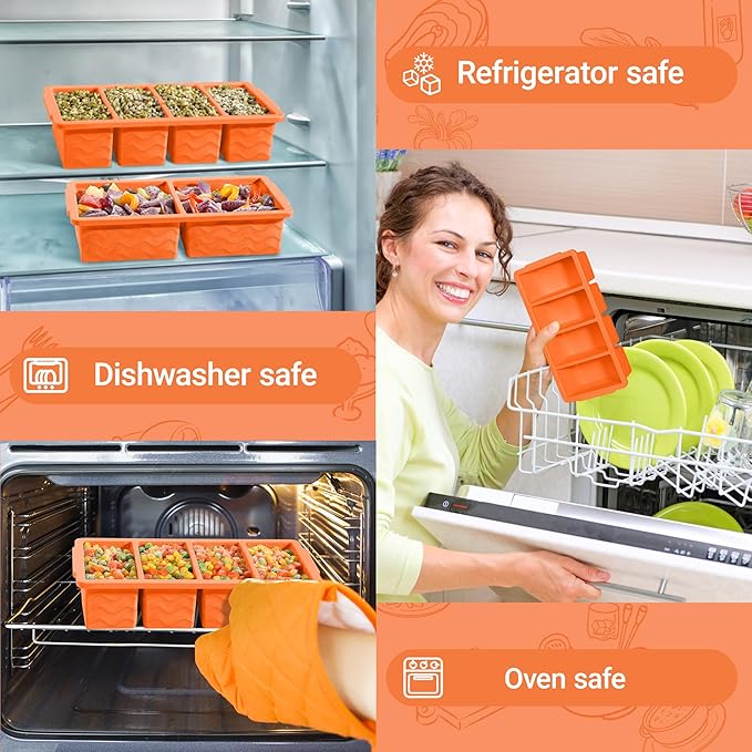 Silicone Freezer Molds for Soup with Lid, 1-Cup & 2-Cup Large Ice Cube Trays Food Storage Containers for Meal Prep, Freeze 250mL/125mL Portions – 2 Pack