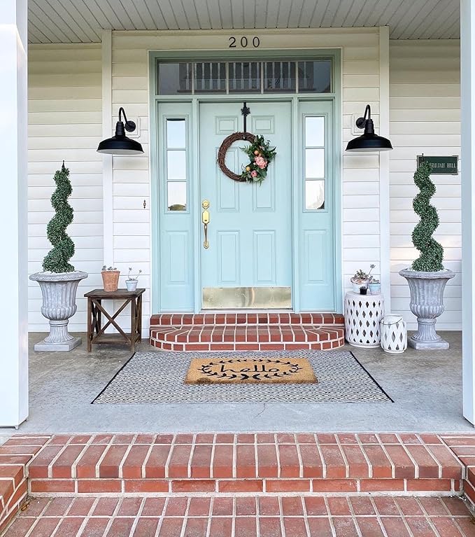 Steel Lighting Co. Gardena Barn Light | Outdoor Wall Mounted | 16" Dome | Upward Sloping Gooseneck | Farmhouse Light Made in America | Cream Exterior/Brass Interior
