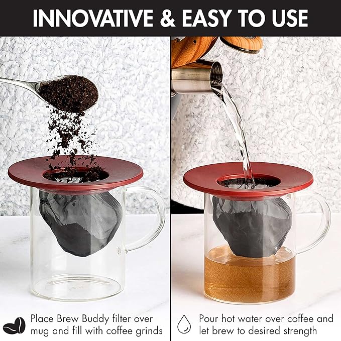 Primula Brew Buddy Portable Pour Over, Reusable Fine Mesh Filter, Dishwasher Safe, Single Cup of Coffee or Tea at Any Strength, Ideal for Travel or Camping, 404.88 milliliters, Red