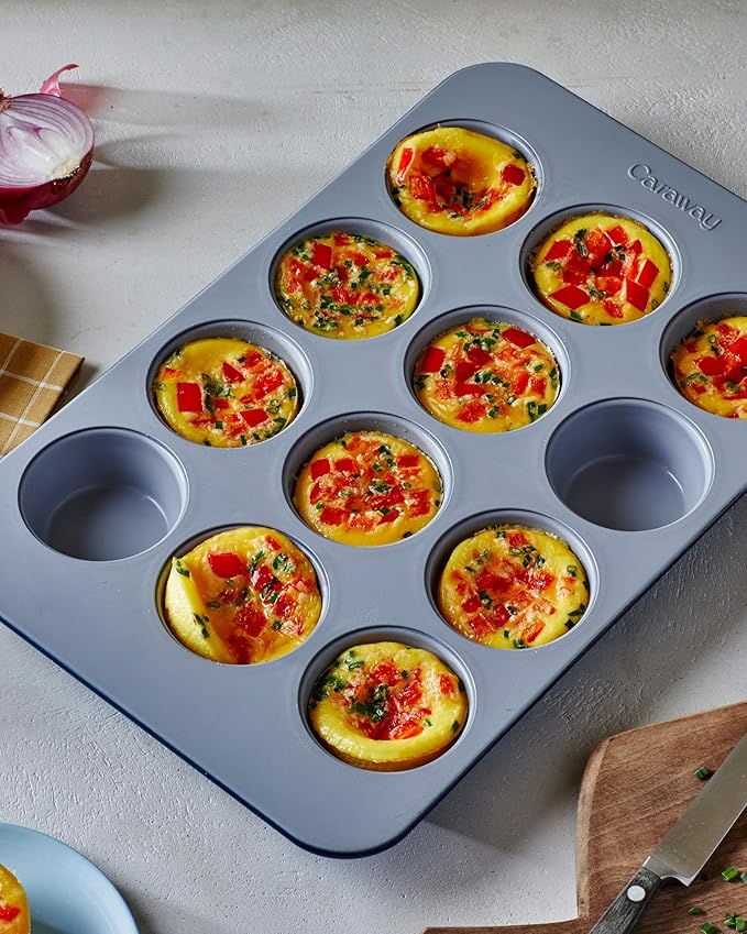 Caraway Non-Stick Ceramic 12-Cup Muffin Pan Duo - Naturally Slick Ceramic Coating - Non-Toxic, PTFE & PFOA Free - Perfect for Cupcakes, Muffins, and More - Slate