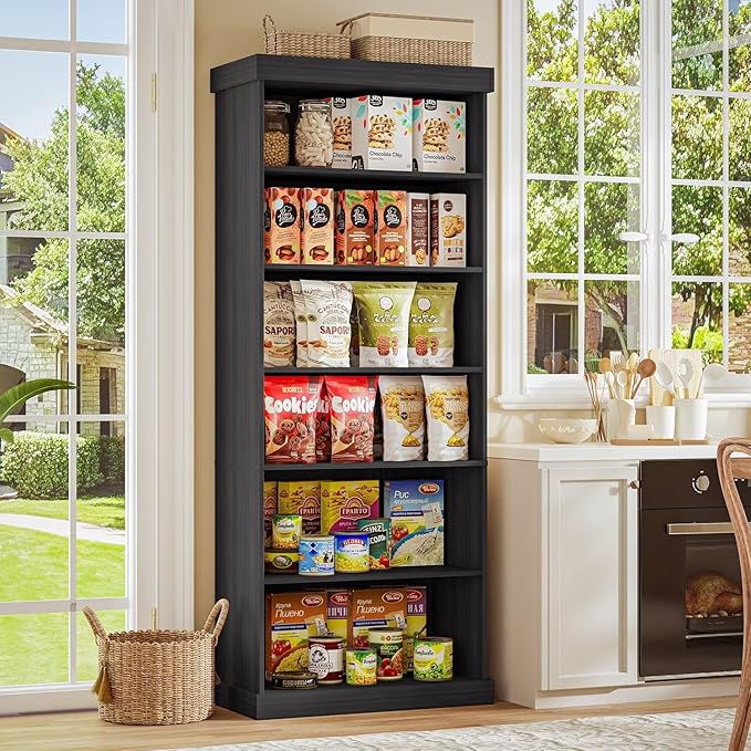 70.8" Tall Black Bookshelf, Farmhouse Modular Bookcase with 6-Tier Adjustable Shelves, Large Storage Cabinet for Home Office, Living Room