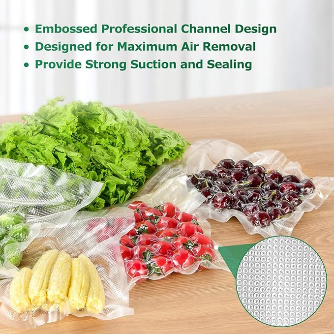 FRESKO 8"x20' Vacuum Sealer Bags for Food, 2 Rolls Customized Size Storage Bags with BPA Free, Heavy Duty Food Bags for Meal Prep and Sous Vide Cooking